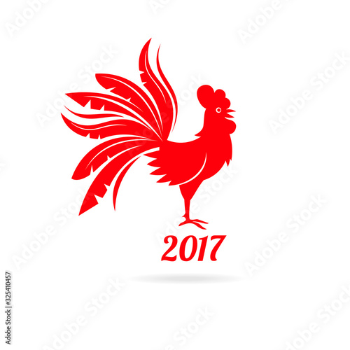 Vector illustration of rooster, symbol of 2017 on the Chinese calendar. Silhouette of red cock.