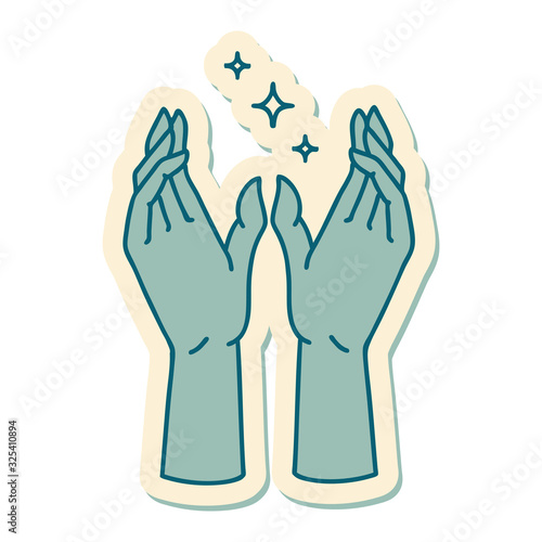 tattoo style sticker of mystic hands