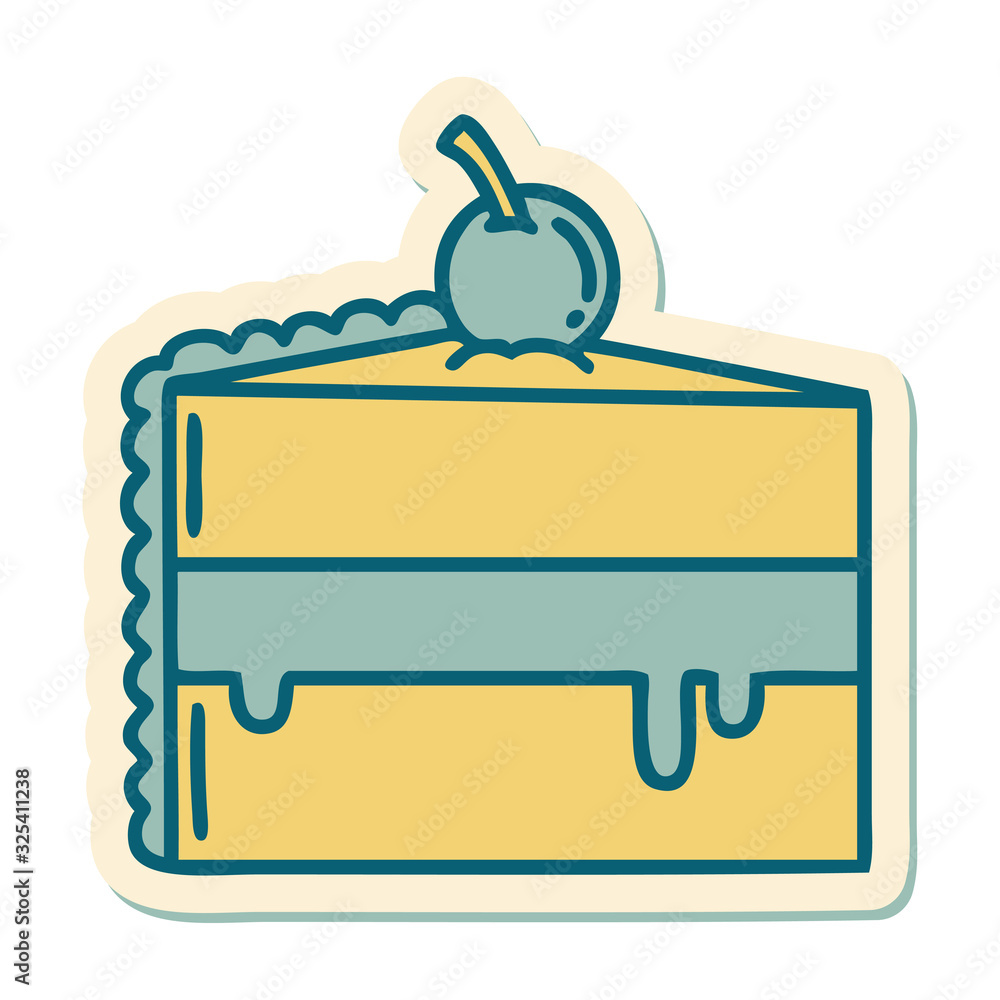 tattoo style sticker of a slice of chocolate cake tattoo style sticker of a slice of chocolate cake