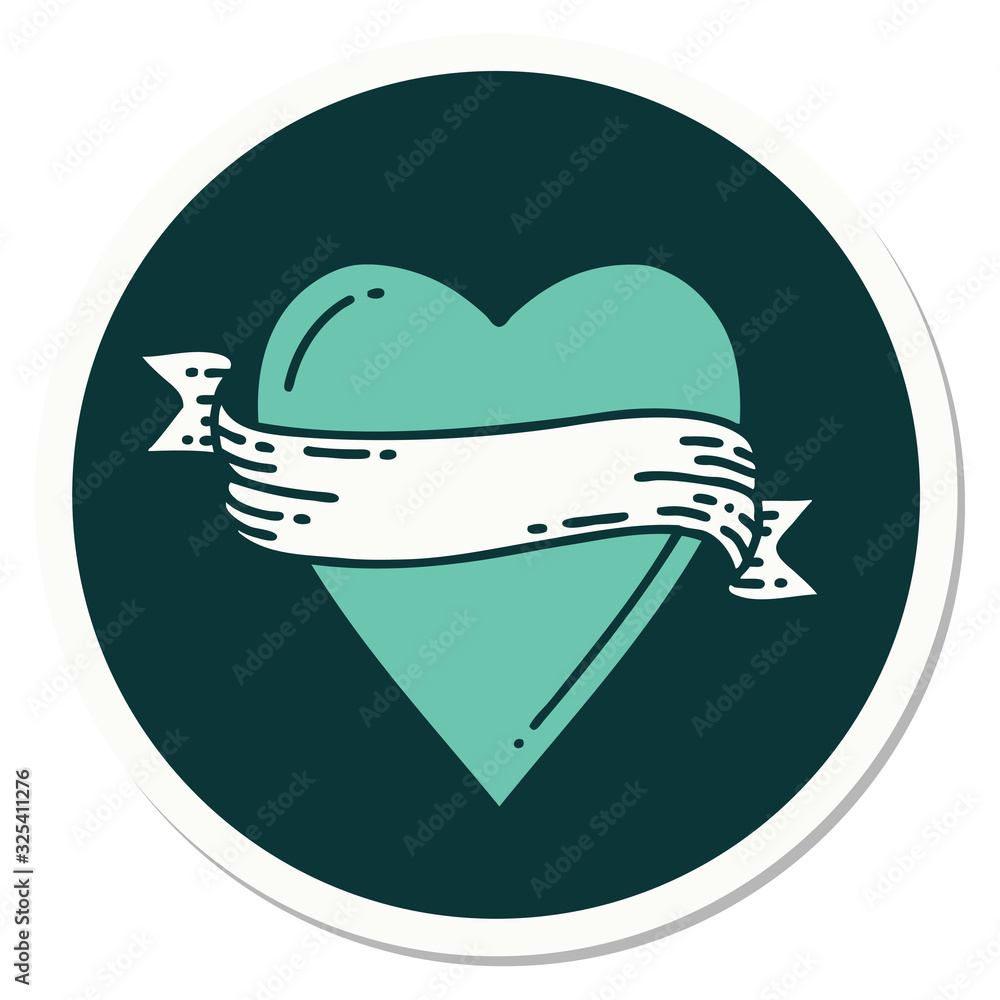 tattoo style sticker of a heart and banner tattoo style sticker of a heart and banner