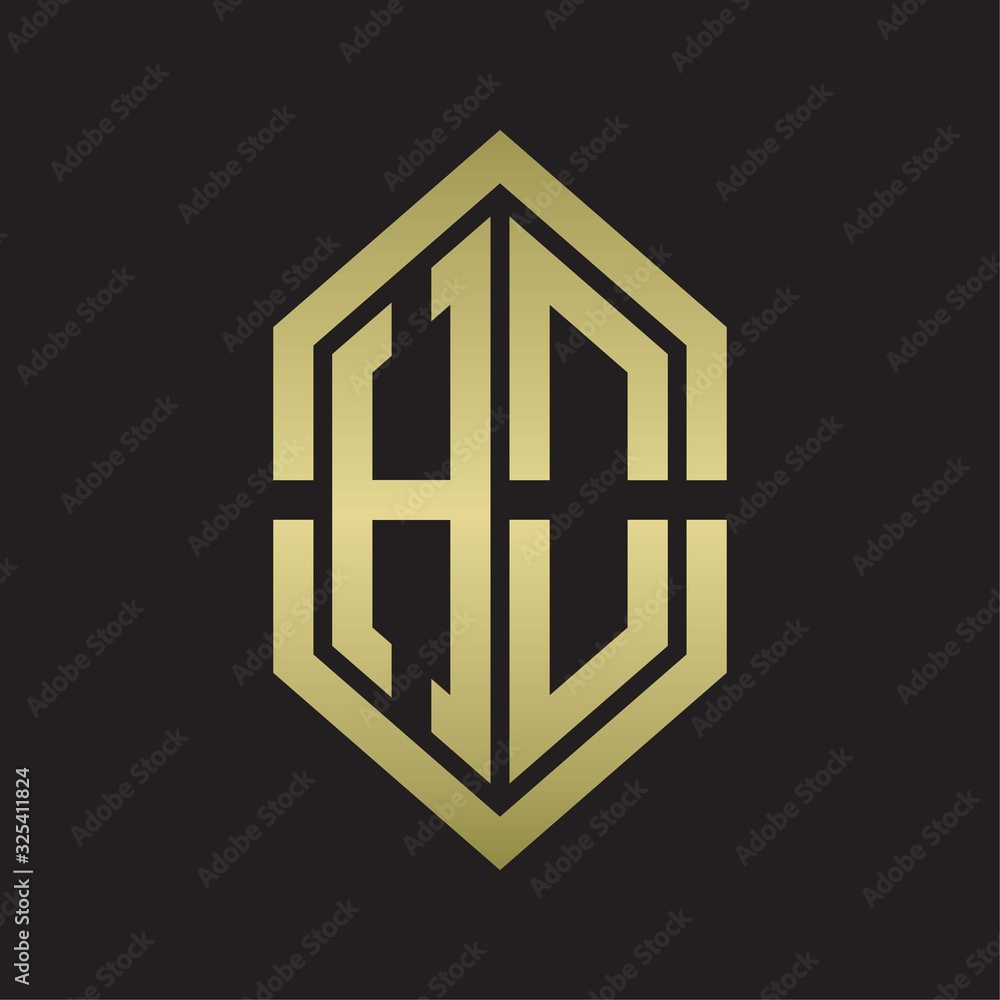 HO Logo monogram with hexagon shape and outline slice style with gold colors HO Logo monogram with hexagon shape and outline slice style with gold colors