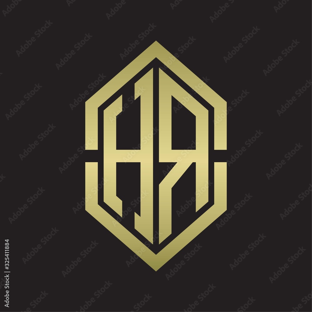 HR Logo monogram with hexagon shape and outline slice style with gold colors HR Logo monogram with hexagon shape and outline slice style with gold colors