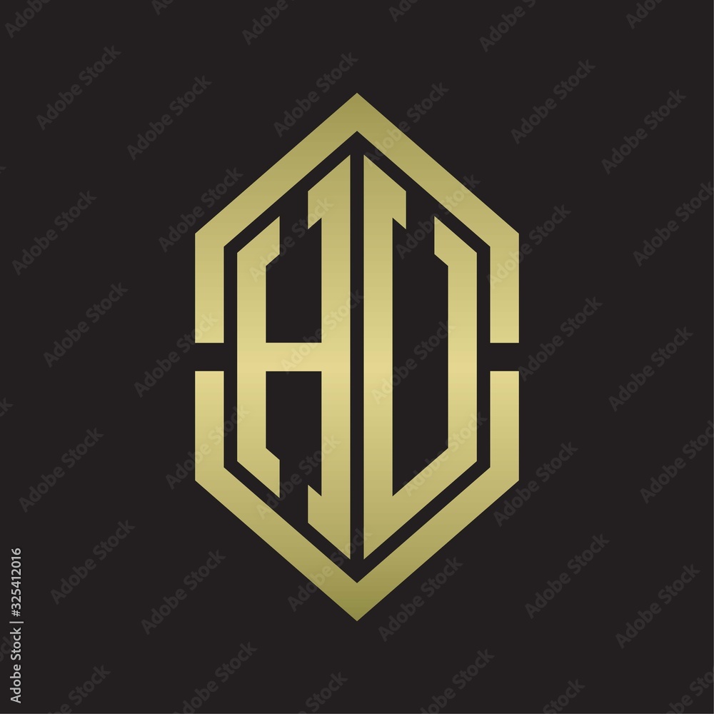 HU Logo monogram with hexagon shape and outline slice style with gold colors HU Logo monogram with hexagon shape and outline slice style with gold colors