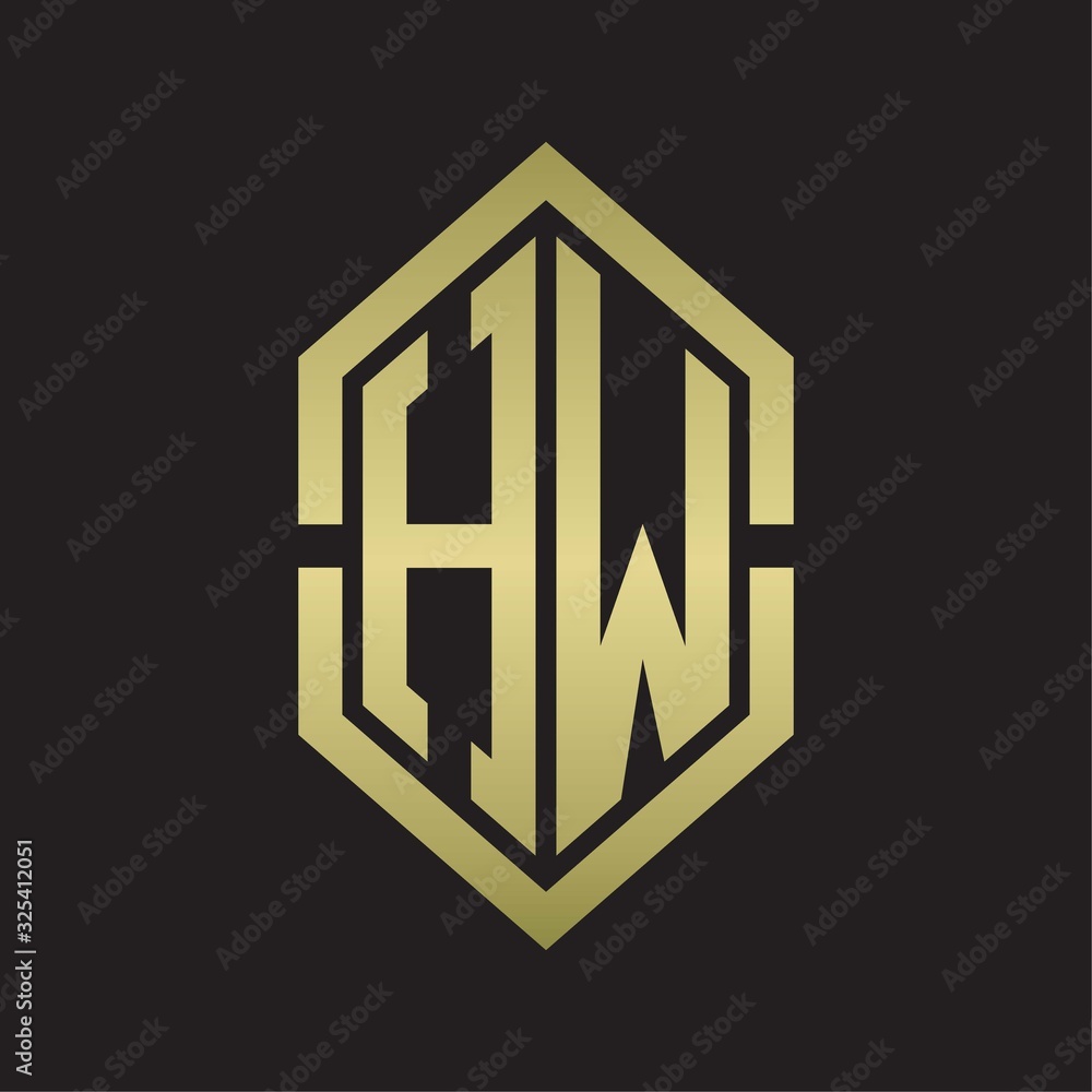HW Logo monogram with hexagon shape and outline slice style with gold colors HW Logo monogram with hexagon shape and outline slice style with gold colors