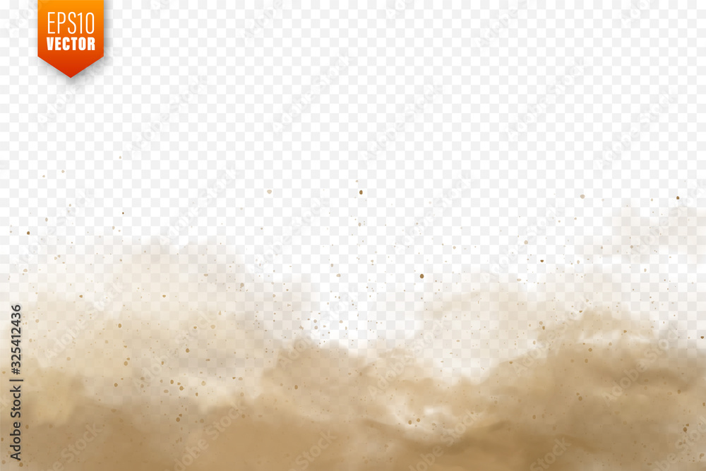 Realistic dust clouds. Sand storm. Polluted dirty brown air, smog. Vector illustration. - obrazy, fototapety, plakaty 