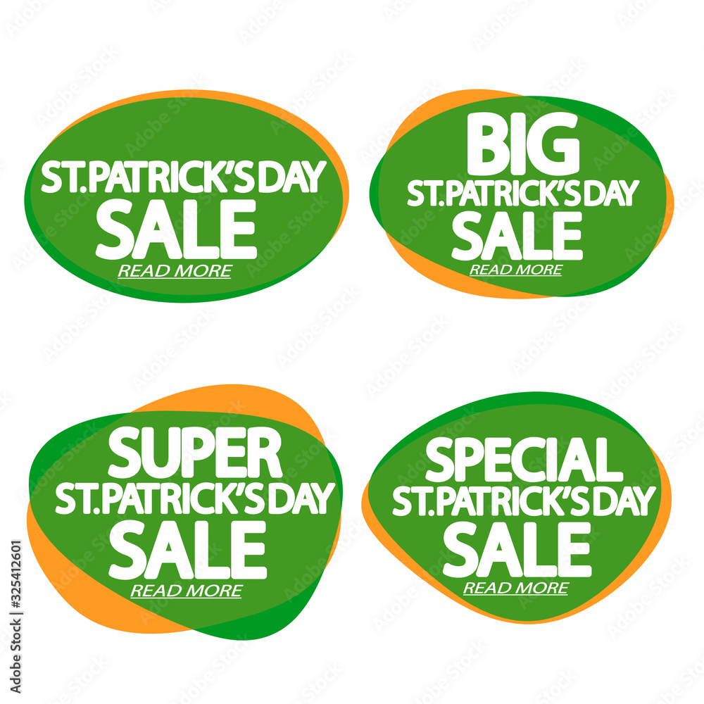 Set Patrick's Day Sale bubble banners design template, discount tags, app icons, vector illustration