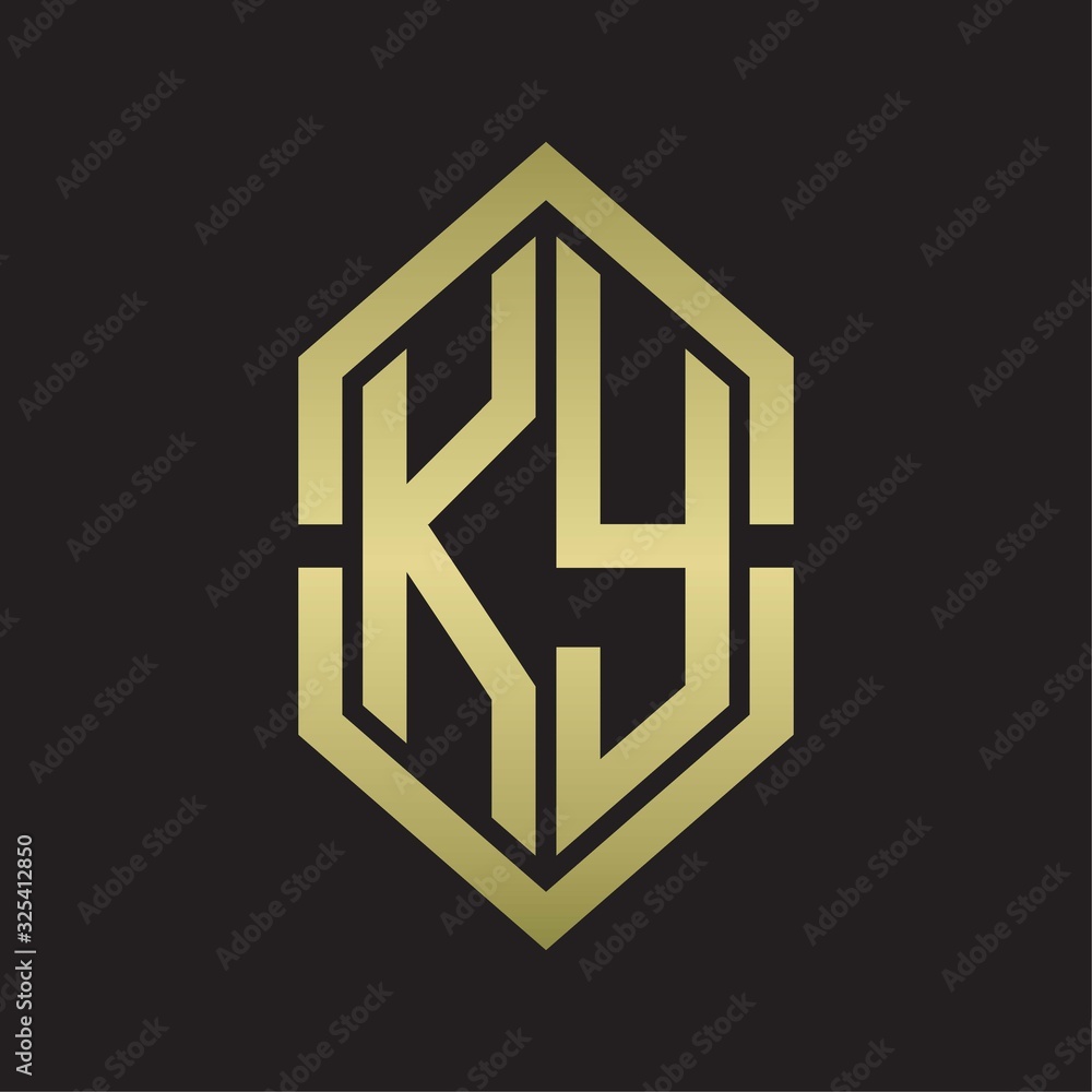 KY Logo monogram with hexagon shape and outline slice style with gold colors KY Logo monogram with hexagon shape and outline slice style with gold colors