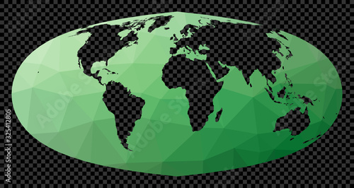 World map. Foucaut Sinusoidal projection. Polygonal map of the world on transparent background. Stencil shape geometric globe. Classy vector illustration. photo