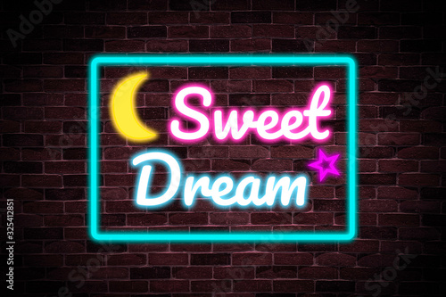 Sweet dream neon banner, night bright advertising, light banner. for discount.