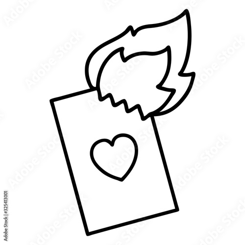 black line tattoo of a flaming card