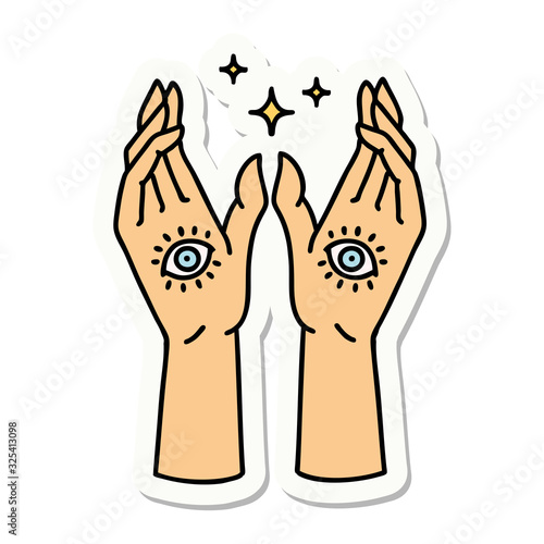 tattoo style sticker of mystic hands