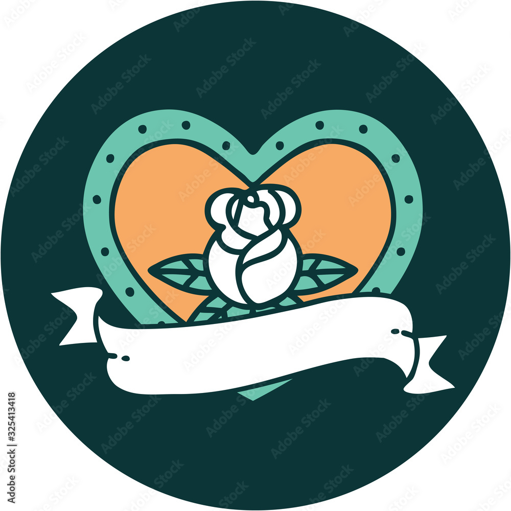 tattoo style icon of a heart rose and banner tattoo style icon of a heart rose and banner
