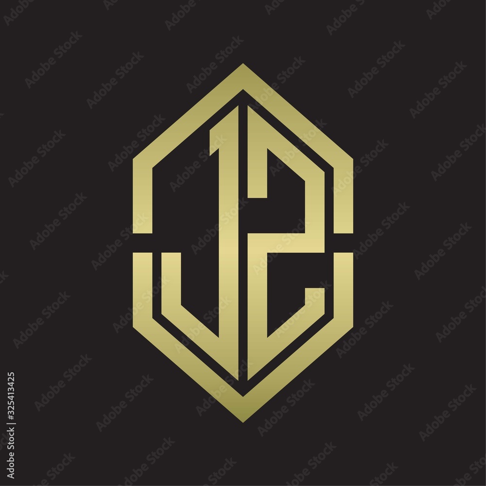 JZ Logo monogram with hexagon shape and outline slice style with gold colors JZ Logo monogram with hexagon shape and outline slice style with gold colors
