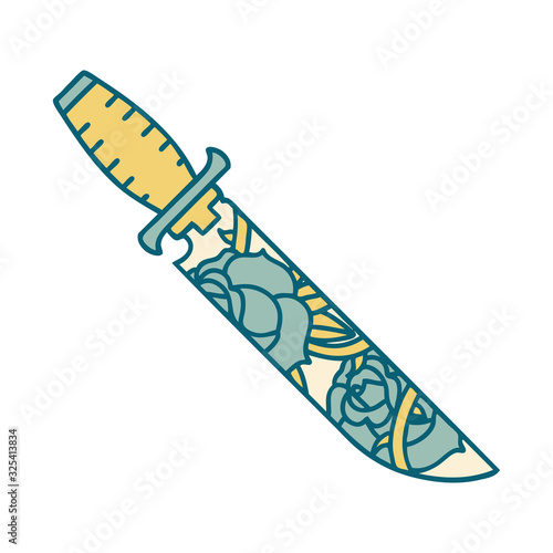 tattoo style icon of a dagger and flowers