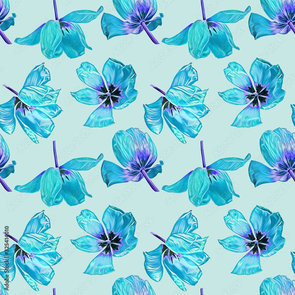 Fototapeta premium Tulips seamless pattern. Watercolor illustration. Hand painted background.