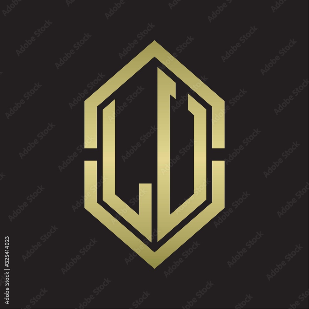 LU Logo monogram with hexagon shape and outline slice style with gold colors
