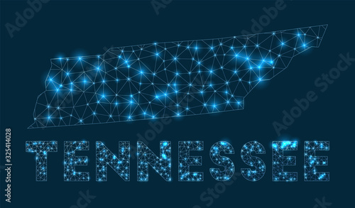 Tennessee network map. Abstract geometric map of the us state. Internet connections and telecommunication design. Powerful vector illustration.