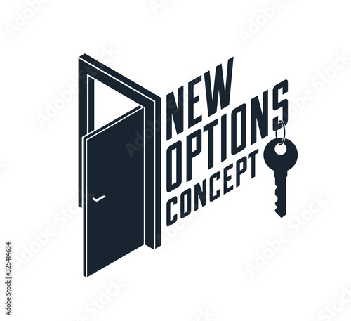 Half open door vector concept of new opportunities, step into future metaphor, start of new business or career, mysterious secret door allegory.