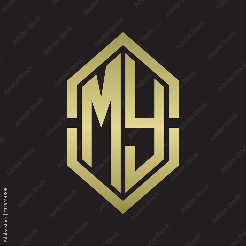 MY Logo monogram with hexagon shape and outline slice style with gold colors MY Logo monogram with hexagon shape and outline slice style with gold colors
