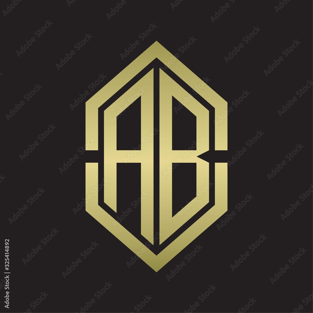 AB Logo monogram with hexagon shape and outline slice style with gold colors AB Logo monogram with hexagon shape and outline slice style with gold colors