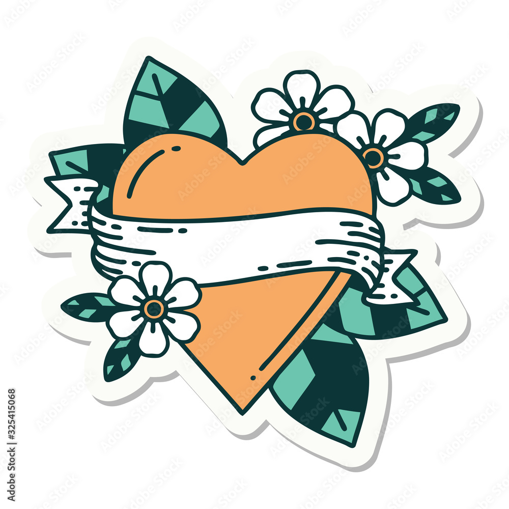 tattoo style sticker of a heart and banner