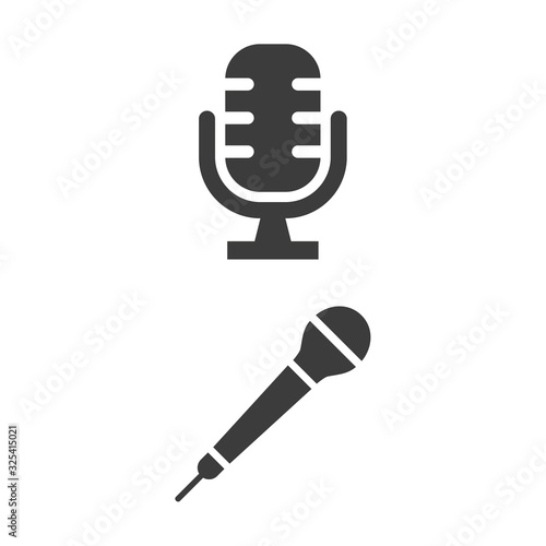 Microphone icon on white background.