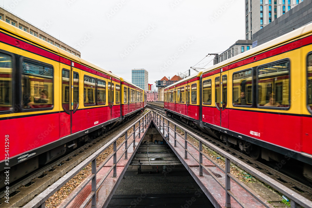 Naklejka premium Electric train infrastructure near Alexanderplatz in Berlin.