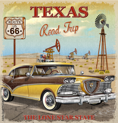 Vintage Texas road trip poster.