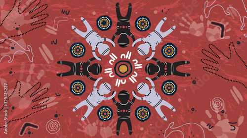 Aboriginal dot art vector painting. Friendship and unity concept