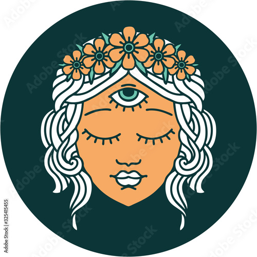 tattoo style icon of female face