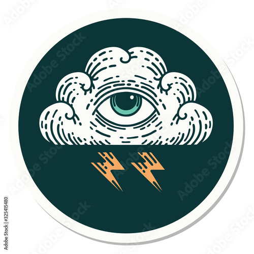 tattoo style sticker of an all seeing eye cloud