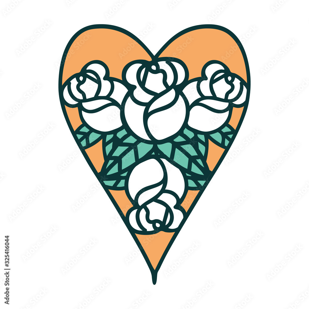 tattoo style icon of a heart and flowers tattoo style icon of a heart and flowers