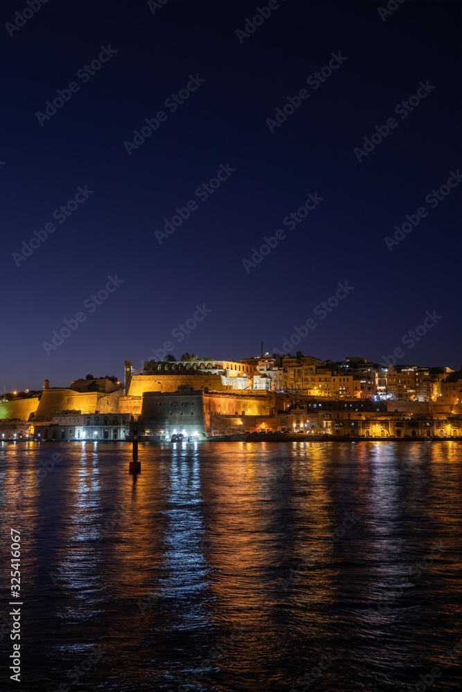 City Of Valletta Night Sea View In Malta