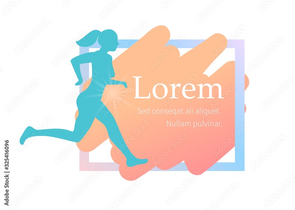 Advertising Banner with Running Woman and Promotion Editable Text in Frame. Vector Illustration for Feminine Hygienic Products. Solution for Active Female Lifestyle. Comfort and Protection
