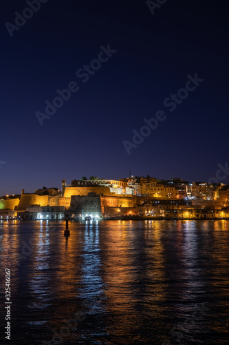 City Of Valletta Night Sea View In Malta