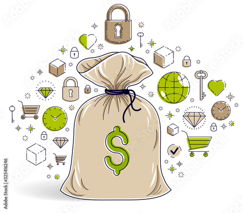 Money bag and icon set vect...