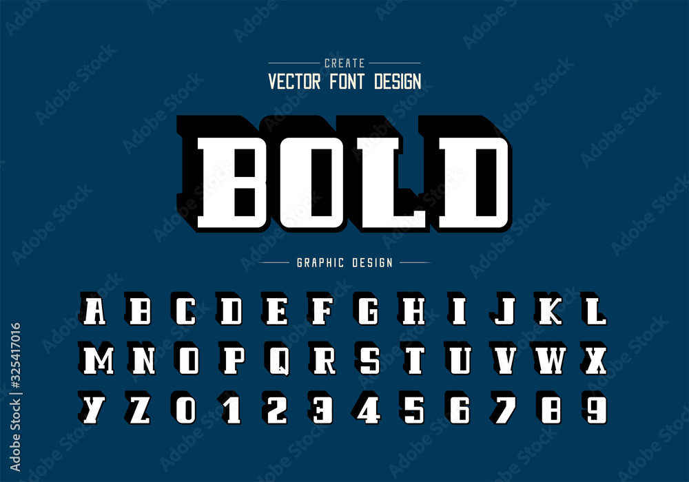 Font and shadow vector bold alphabet, Script and number design, Graphic text on background