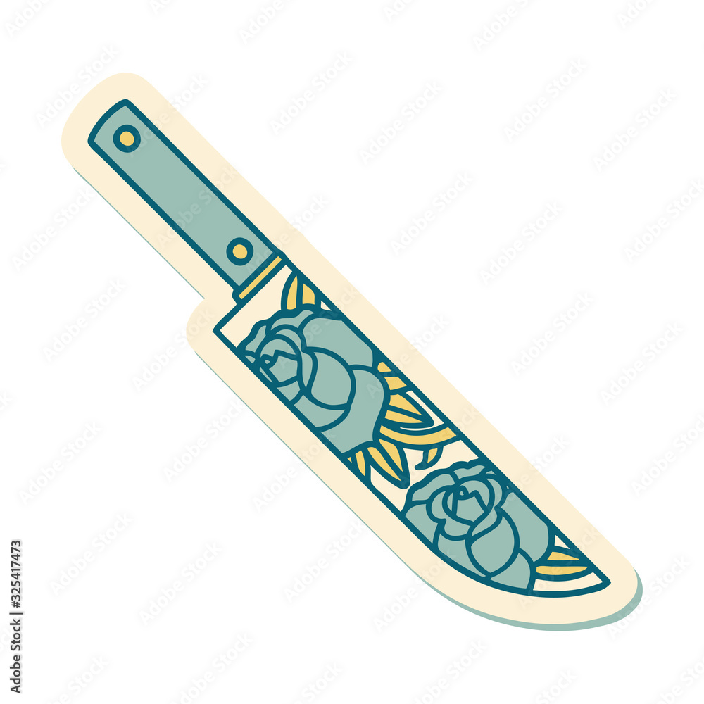 tattoo style sticker of a dagger and flowers tattoo style sticker of a dagger and flowers