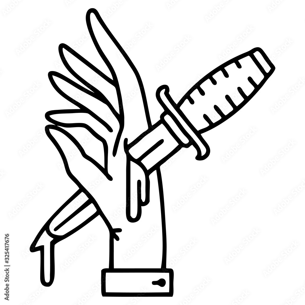 Obraz premium black line tattoo of a dagger in the hand