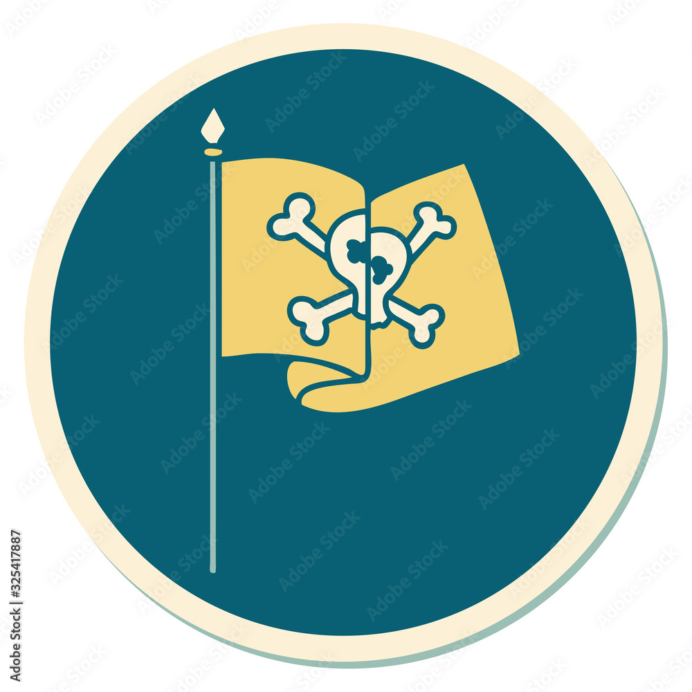 tattoo style sticker of a pirate flag