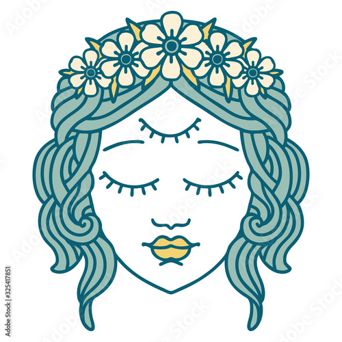 tattoo style icon of female face with third eye