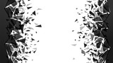 Abstract shatter destruction background. Broken debris pieces, black triangles walls destruction and shattered wall explosion vector background. black particles decoration texture