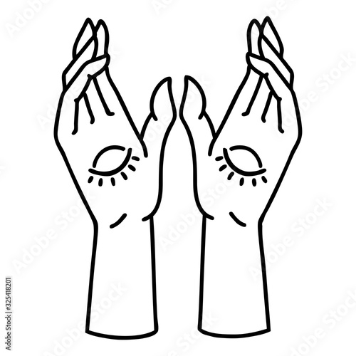 black line tattoo of mystic hands