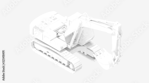3D rendering of a computer model of an excavator isolated on a grey background