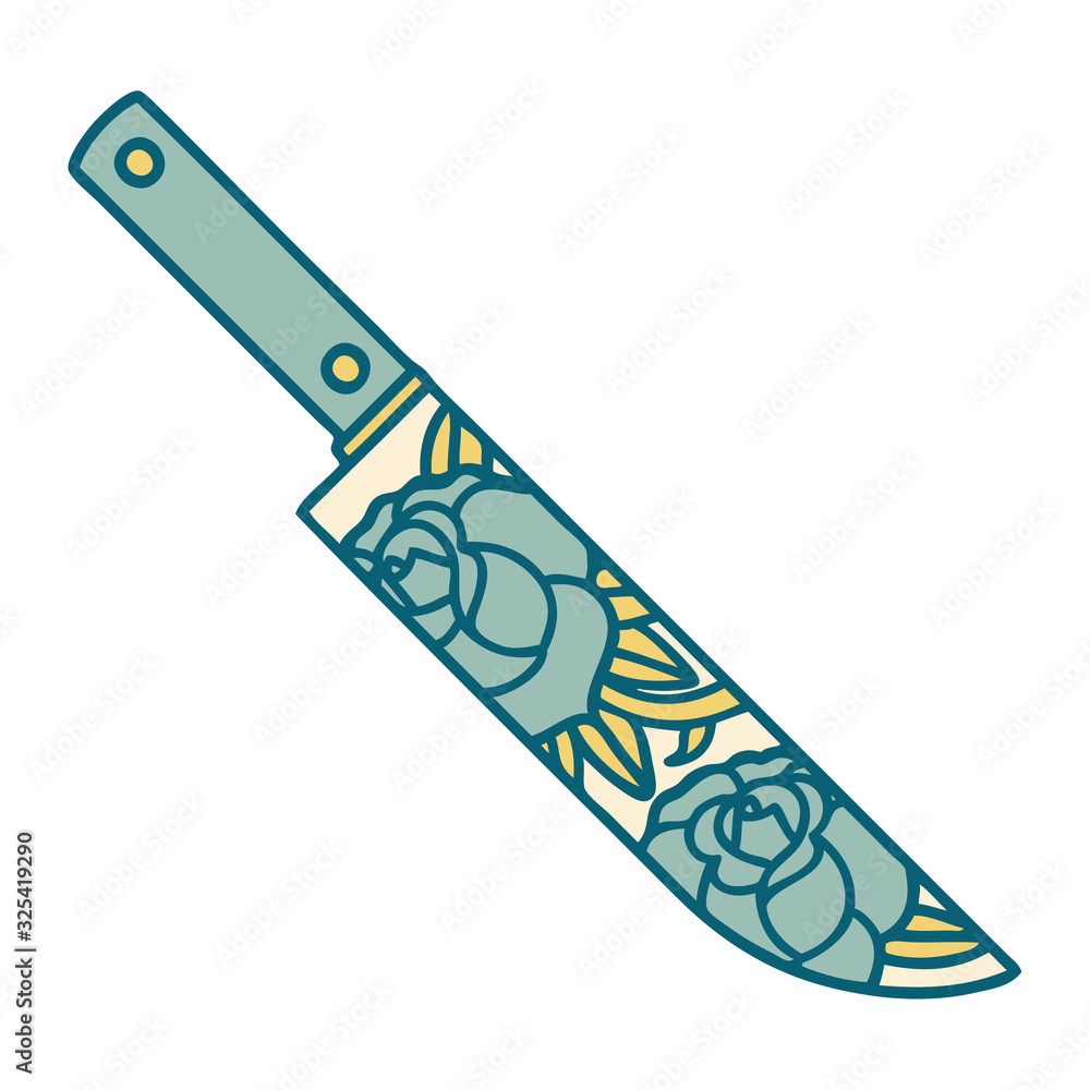 tattoo style icon of a dagger and flowers tattoo style icon of a dagger and flowers