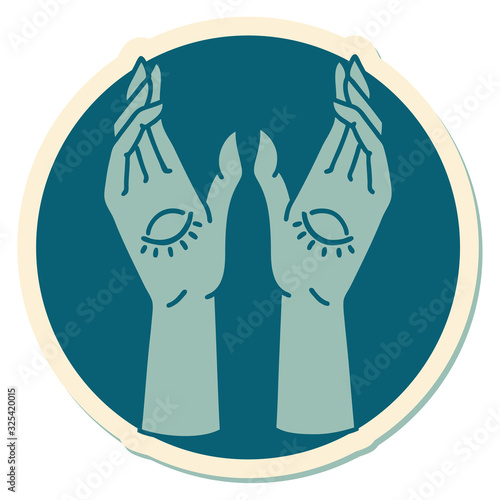 tattoo style sticker of mystic hands
