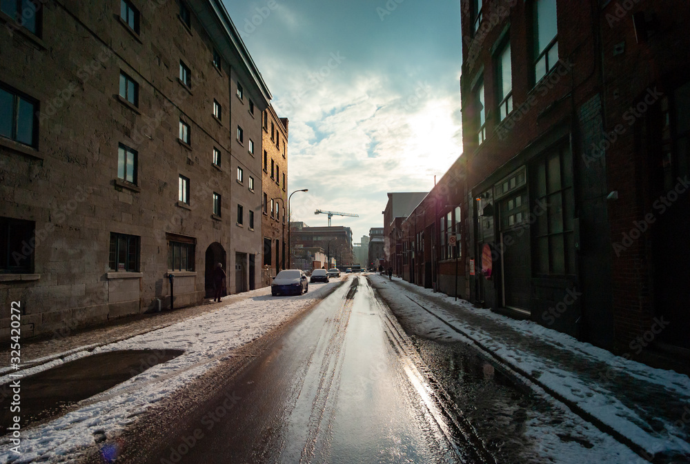 Queen Street in the Morning During Winter in Griffintown, Montreal, Quebec / Canada