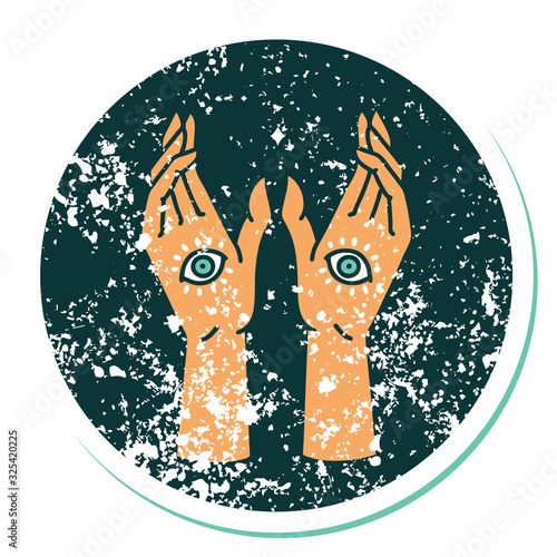 distressed sticker tattoo style icon of mystic hands
