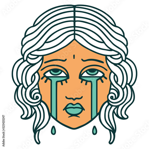 tattoo style icon of female face crying