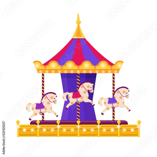 Colorful carousel with horses on white background